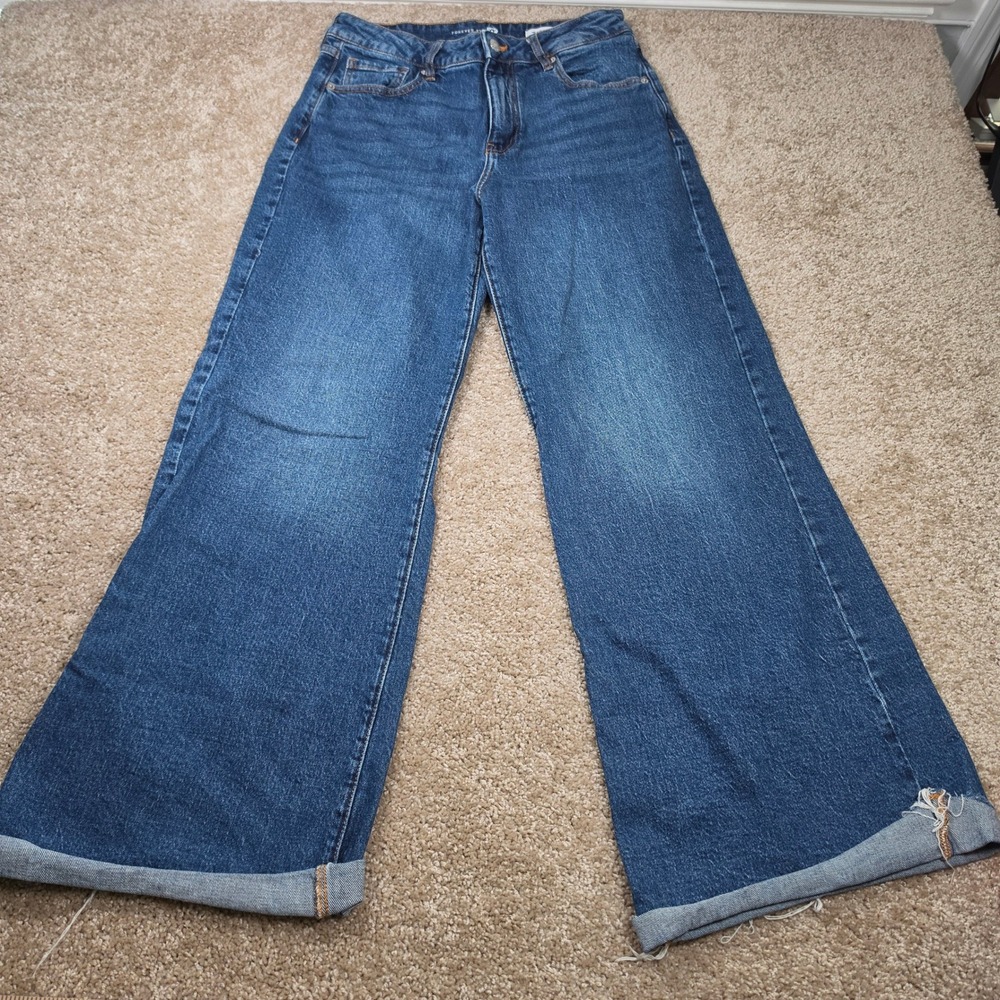 Forever 21 Jeans Mid Rise Wide Leg Blue Denim Raw Hem Casual Size 27